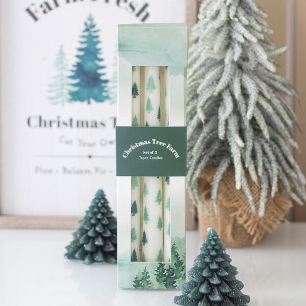 SET OF 3 WHITE FIR TREE TAPER CANDLES - Image 1