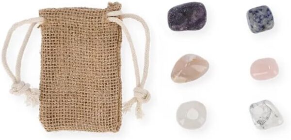 NATURAL HEALING CRYSTAL SET WITH ROSE QUARTZ, LEPIDOLITE, SODALITE, HOWLITE, CLEAR QUARTZ AND SAKURA AGATE – ANTI-STRESS COLLECTION - Image 1