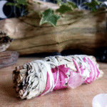 WHITE SAGE WITH DRIED RED ROSE PETALS AND ROSE QUARTZ – LOVE & CLEANSING SMUDGE BUNDLE