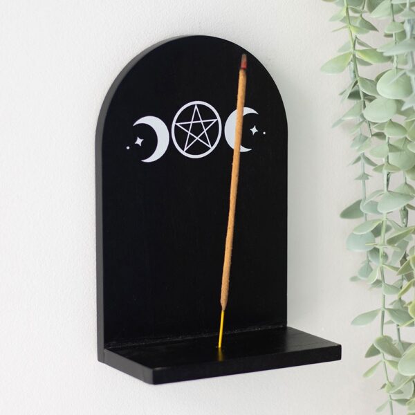 BLACK TRIPLE MOON INCENSE HOLDER SHELF - Image 1